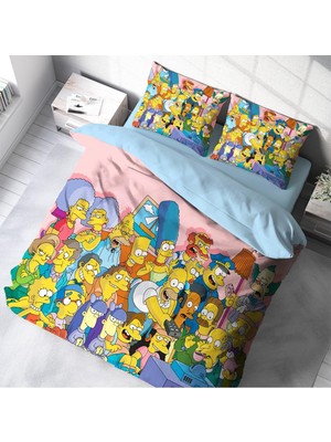 Sarel Simpsonlar Baskılı 3D Çift Kişilik Nevresim Takımı