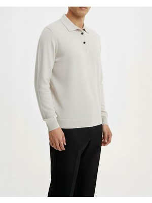 Italyan Stil Slim Fit Polo Yaka Triko Kazak Taş T14517