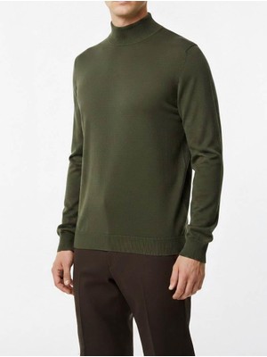 Italyan Stil Slim Fit Bisiklet Yaka Triko Kazak Haki T14527