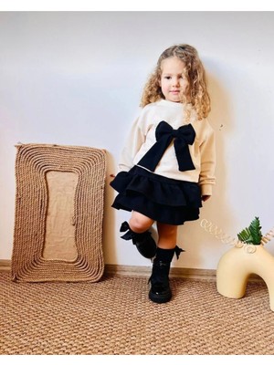 Butik Kız Çocuk %100 Pamuklu Fiyonk Detaylı Etekli 2'li Takım