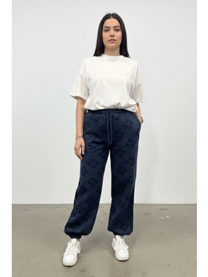 Softandbasic Kadın Baskılı Kumaş Beli Lastikli Cepli Paça Lastikli Eşofman Altı