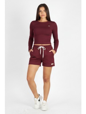 Softandbasic Kadın Takım Baskılı Cepli Şort Üst Crop Ikili Takım