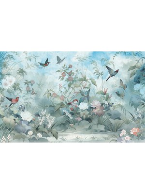 Kuş Bahçesinde Çiçekler Poster Duvar Kağıdı