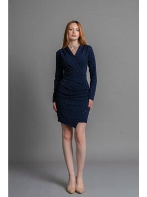 MissVina Pile Katlama Detaylı Taş Işıltılı Elbise 50361