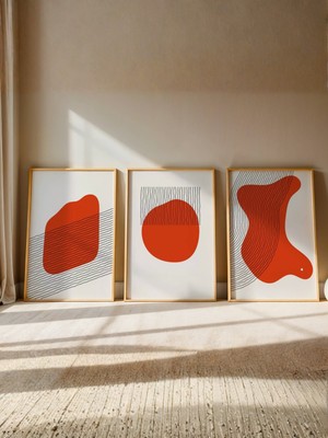 Fuart.Co Soyut Kiremit Formlar ve Ince Line Art Üçlü Duvar Dekorasyonu Poster Seti (Çerçevesiz) Shbfu