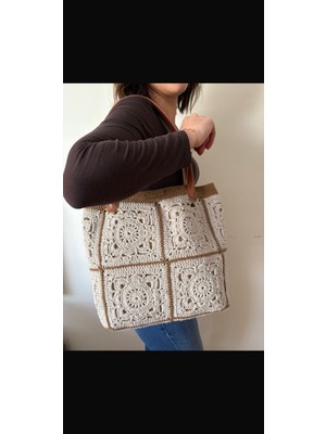 Nillys Kadın Koton Ip Duck Keten Astarlı Cepli Kol Çantası (37cm-28cm)