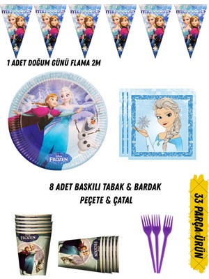 Frozen Elsa Temalı Doğum Günü Parti Seti Tabak & Bardak & Peçete & Çatal