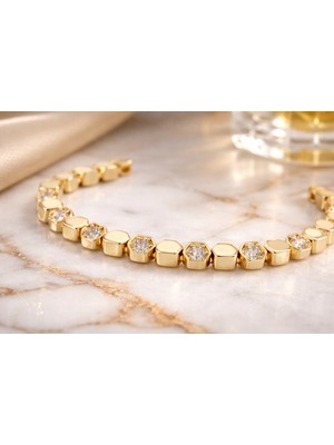 CM Premium Altın Kaplama Altıgen Taşlı Lüks Bileklik – Minimal & Zarif Tasarım