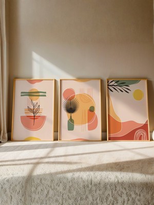 Fuart.Co Bohem Gün Batımı ve Tropikal Esintiler Üçlü Duvar Dekorasyonu Poster Seti (Çerçevesiz) Shbfu