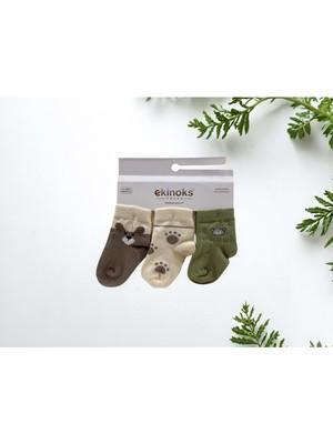 Ekinoks Ayıcık Desenli Üçlü Bebek Çorap - RYZEÇ024 - Kahverengi - 6 - 12 Ay Kahverengi