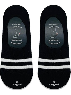 Carnaval Socks Beyaz Şeritli Desenli Kaymaz Slikonlu Babet Çorap