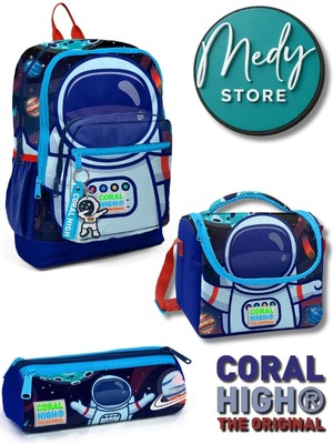 Coral High Saks Mavi Astronot Desenli 3’lü Okul Çanta Seti