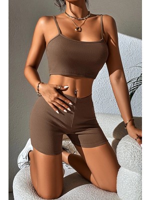 Intive Lingerie Kadın Kahverengi Şortlu Kaşkorse Gecelik Takım
