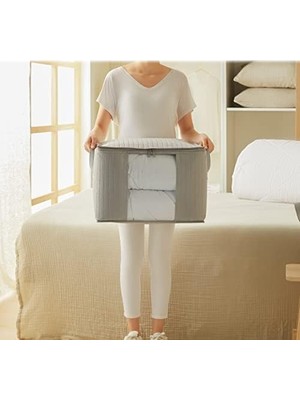 Ocean Home Textıle 3'lü Pvc Pencereli Gri Renk Kapitone Hurç Set