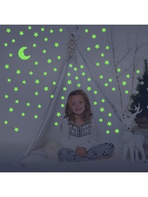 Karanlıkta Parlayan Fosforlu Ay ve Yıldız Tasarımlı Dekoratif (50 Adet Yıldız)