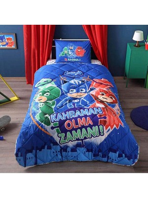 Pj Masks Lisanslı Karakter Baskılı Dış Kumaş: %100 Pamuk, Iç Dolgu: Silikon Yorgan Seti, Çok Renkli, Tek Kişilik