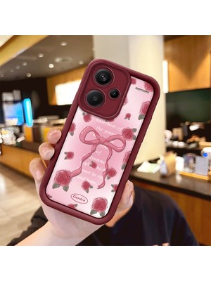 Ucuc Xiaomi Redmi Note 13 Pro Plus 5g  Uyumlu Gül Bow Deseni Kamera Koruma ve Şok Emici Bordo Koruyucu Kılıf