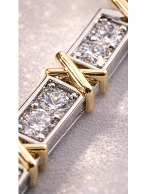 Stainless Steel Taş Detaylı x Desen Gold Çelik Bileklik – Lüks & Işıltılı Tasarım