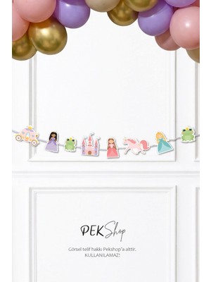 Pekshop Prenses Banner Prenses Tema Doğum Günü Parti Süsleri Ipe Dizili Duvar Süsü