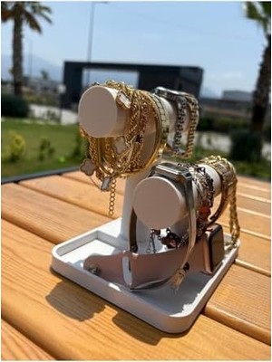 2 Katlı Takı Organizer Düzenleyici T Stand Bileklik & Saat Standı Beyaz