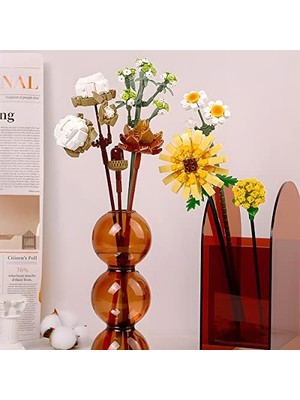 Mini Bloklar Çiçek Buketi Yapı Setleri, Yapay Çiçekler, Yapı Taşları, Dekorasyon, Ev, 646 Adet, Yetişkinler Için Botanik Koleksiyonu (Pamuk/çam Kozalakları/gerbera/craspedia)