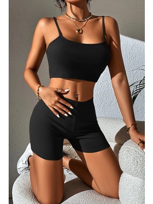 Intive Lingerie Kadın Siyah Şortlu Kaşkorse Gecelik Takım