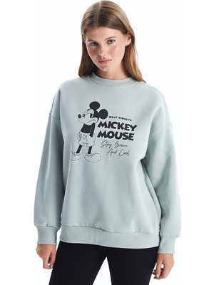 Lc Waikiki Yeni Sezon Bisiklet Yaka Mickey Mouse Baskılı Oversize Kadın Kalın Sweatshirt