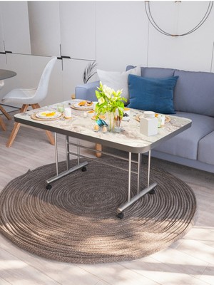 Tekerlekli Masa Orta Sehpa 70  x 110 Yükseklik 58  cm  Metal Ayak Yemek Masası Balkon Masası