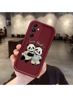 Ucuc Samsung Galaxy M14 5g Uyumlu Burgundy Silikon Kılıf Panda Desenli Kamerayı Koruyan Anti-Çarpma Tasarım