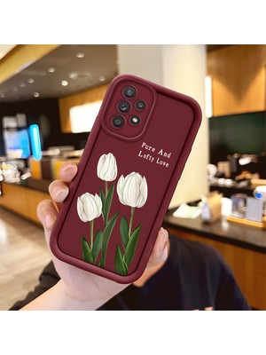 Ucuc Samsung Galaxy A52/A52S 5g Uyumlu Burgundy Silikon Kılıf Lale Desenli Kamerayı Koruyan Anti-Çarpma Tasarım