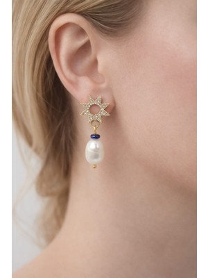 Feyz Tasarım Yıldız Işıltısı Inci Sallantılı Küpe