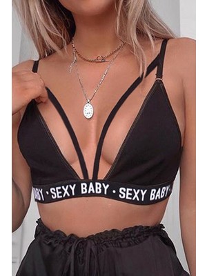 Intive Lingerie Kadın Siyah Yazı Detaylı Ipli Sütyen Takımı