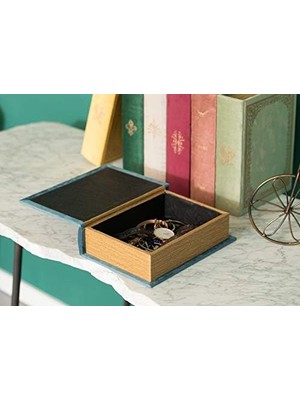 Vintiquewise QI003691.B Kitap Şeklinde Dekoratif Saklama Kutusu, Mavi