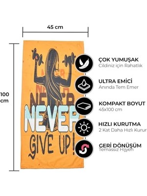 Wonkey Baskılı Antreman Fitness Sporcu Havlusu, Boks Pilates Gym Tenis Ter Havlusu 45X100 cm (2 Adet, V5 - Up - Sarı)