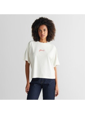 Gant Kadın Krem Bisiklet Yaka Logolu T-Shirt