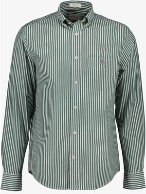 Gant Erkek Yeşil Regular Fit Düğmeli Yaka Çizgili Poplin Gömlek