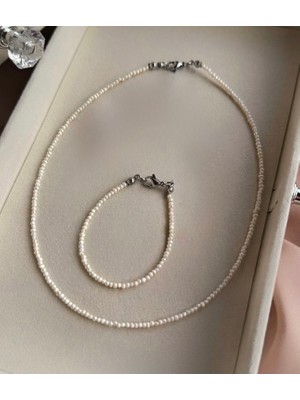 Taşmir Sertifikalı Gerçek Kum Inci Kolye Bileklik Set