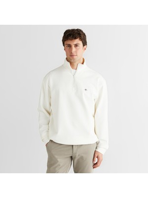 Gant Erkek Beyaz Relaxed Fit Yarım Fermuarlı Sweatshirt