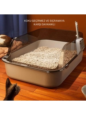 Monozone Kediler Tavşanlar ve Küçük Hayvanlar Için Yarı Kapalı Tuvalet Kum Kabı Kürek Hediyeli