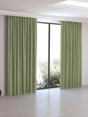 Taç Lüks 1.sınıf Elegance Su Yeşili Petek Kadife Dokulu Tek Kanat Düz Dikim Ada Fon Perde