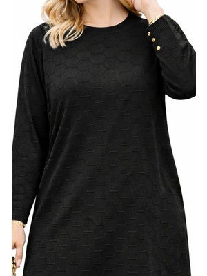 Kadın Mevsimlik Petek Desen Uzun Büyük Beden Triko Kazak