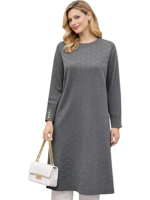 Kadın Mevsimlik Petek Desen Uzun Büyük Beden Triko Kazak