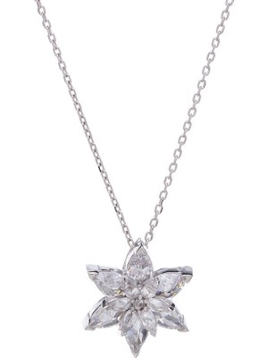 Nagiss Lotus Çiçeği Şeffaf Zirkon Taşlı 925 Ayar Gümüş Kadın Kolye