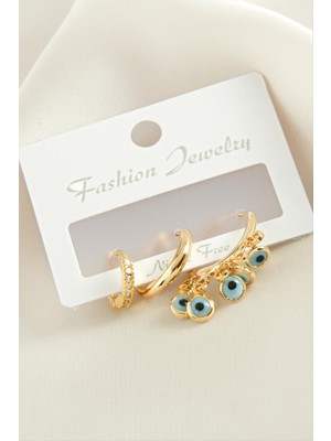 Die Grup 3 Adet Nazar Zirkon Taşlı Küpe DIE-GRPBJT34