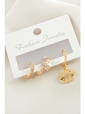 Die Grup 3 Adet Çiçek Zirkon Taşlı Küpe DIE-GRPBJT34