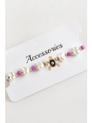 Die Grup Kaplumbağa Boncuk Inci Makrome Ip Bileklik DIE-GRPBJT34