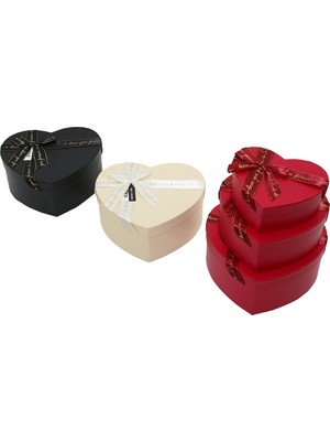 Die Grup 3pcs Kalp Mat Mix Renkli Karton Hediye Kutusu Kurdelalı 22X20-19X17-16X14CM (4887) DIEGRP-RSGO34