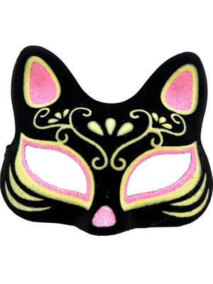 Die Grup Siyah Renk Süet Kaplama Üzeri Pembe Sarı Simli Kedi Maskesi 17X14 cm (4887) DIEGRP-RSGO34