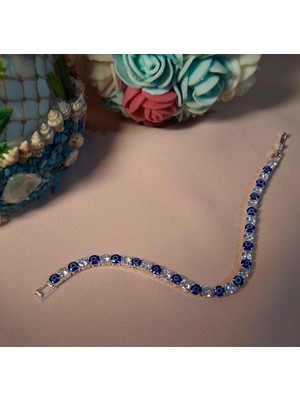 Twinroots Su Yolu Nazar Boncuklu Zirkon Taşlı Gümüş Kararmaz Çelik Bileklik