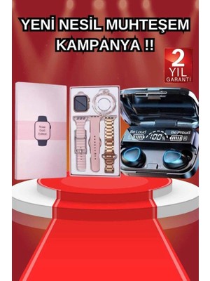 Aksesuar Hediyeli Akıllı Saat ve Dijital Göstergeli Powerbankli Bluetooth Kulaklık - Bamido